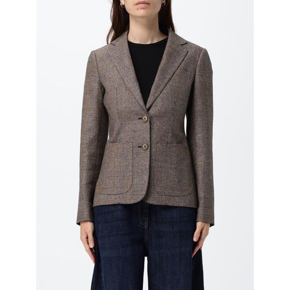 Burberry Women Burberry Slim Fit Single-Breasted Tartan Blazer In Linen And Wool